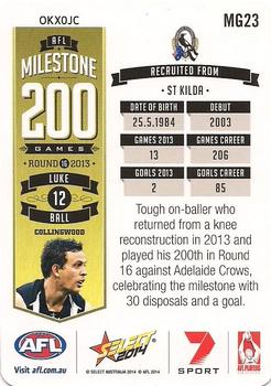 2014 Select AFL Champions - Milestone Game Foils #MG23 Luke Ball Back